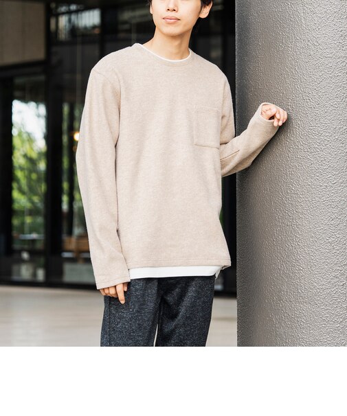起毛 フェイクレイヤー ロングスリーブ Tシャツ