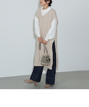 ロングTシャツ × ニットベスト セット（手洗い可能）