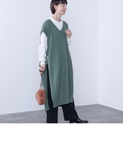 ロングTシャツ × ニットベスト セット（手洗い可能）