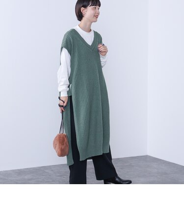 ロングTシャツ × ニットベスト セット（手洗い可能）