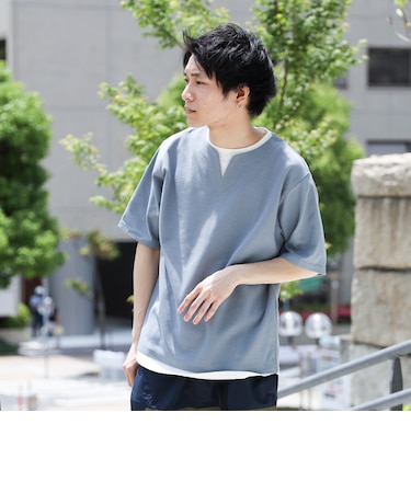 スリットネック フェイクレイヤー ワッフル Tシャツ