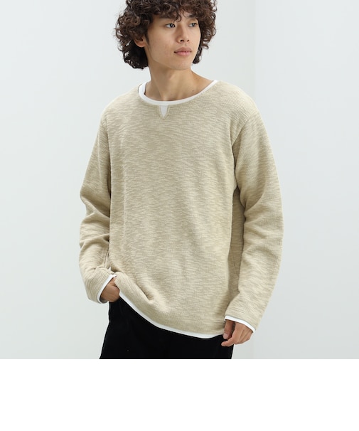 フェイクレイヤー スラブ キーネック Tシャツ