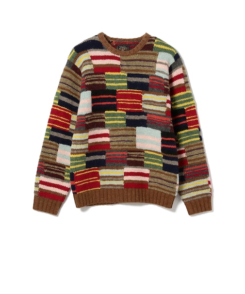 BEAMS PLUS / パッチワーク ハンドニット クルーネック