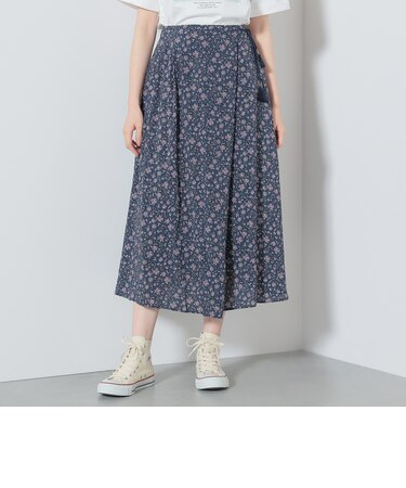 更紗花柄 ラップ風スカート
