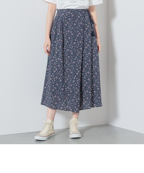 更紗花柄 ラップ風スカート