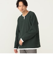 フェイクレイヤー キーネック ニットフリース Tシャツ