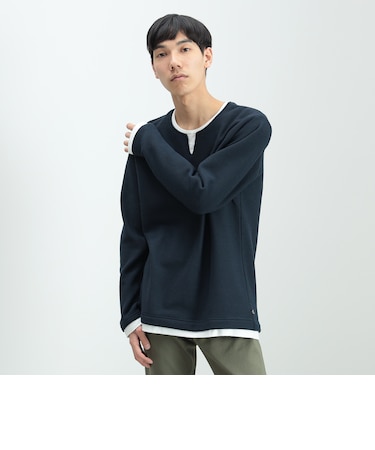 フェイクレイヤー キーネック ニットフリース Tシャツ
