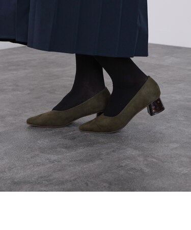 ブロックヒール スクエアトゥ パンプス