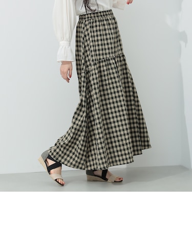 チェック ギャザー ロングスカート