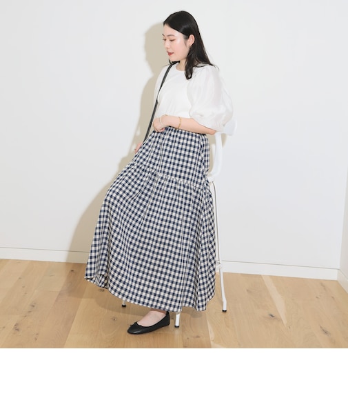 チェック ギャザー ロングスカート