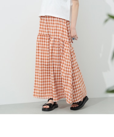 チェック ギャザー ロングスカート