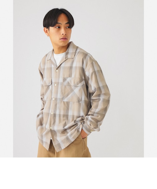 BEAMS / オンブレチェック オープンカラー シャツ