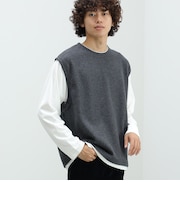 起毛 フェイクレイヤー ベスト ロングスリーブ Tシャツ
