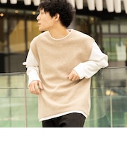 起毛 フェイクレイヤー ベスト ロングスリーブ Tシャツ