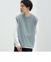 起毛 フェイクレイヤー ベスト ロングスリーブ Tシャツ