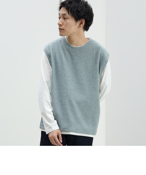 起毛 フェイクレイヤー ベスト ロングスリーブ Tシャツ
