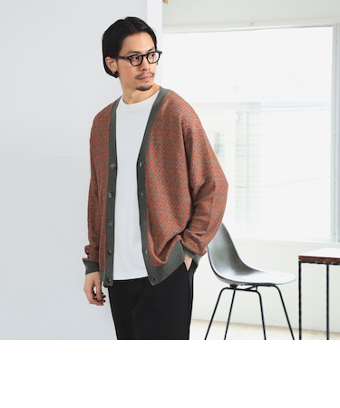 リネン ミックス ジャカード カーディガン