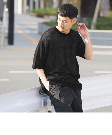 メッシュ クルーネック ニット Tシャツ