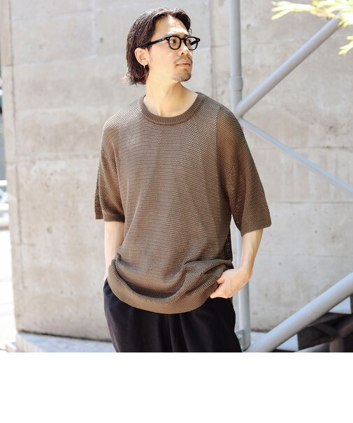 メッシュ クルーネック ニット Tシャツ