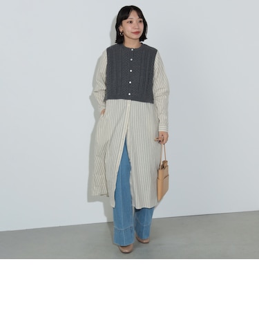 ニットベスト × ストライプ柄ワンピース セット