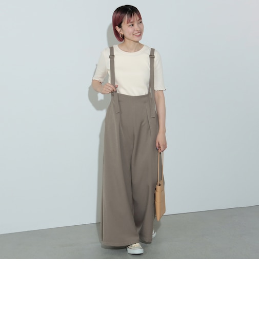 サスペンダー付 ハイウエスト ワイドパンツ