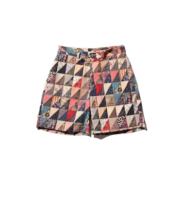 Plain Front Shorts Polyester Dobby Patchwork Print