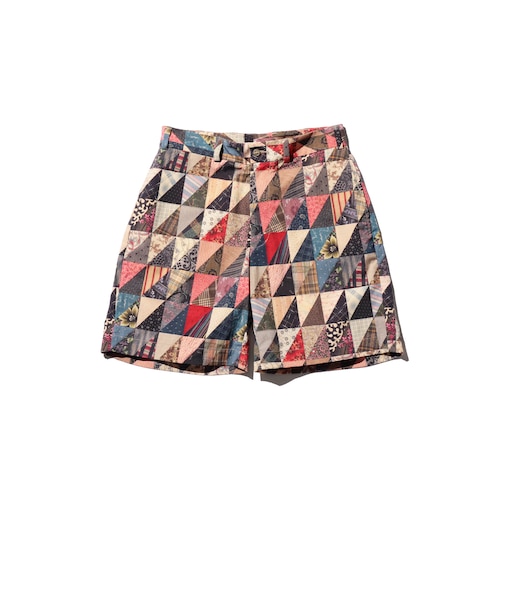 Plain Front Shorts Polyester Dobby Patchwork Print