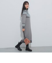 ジャカード ボーダー ニットワンピース（ウォッシャブル）