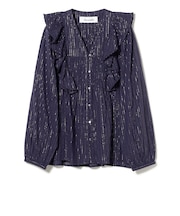 【別注】Sara mallika / COTTON STRIPE JACQUARD FRILL TUNIC