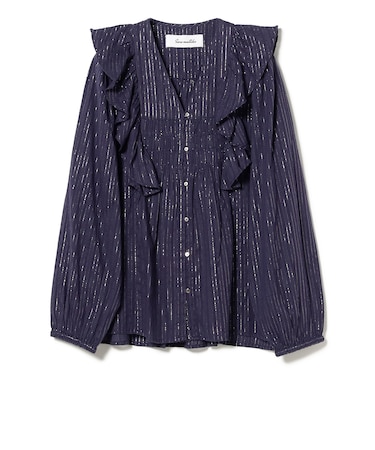 【別注】Sara mallika / COTTON STRIPE JACQUARD FRILL TUNIC