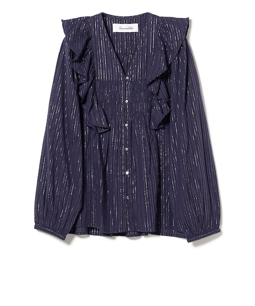 【別注】Sara mallika / COTTON STRIPE JACQUARD FRILL TUNIC
