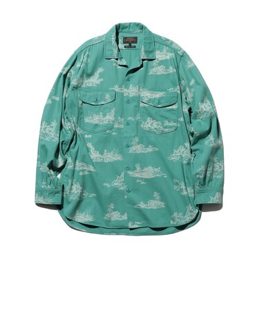 WORK Classic-fit Denim Discharge Jouy Print
