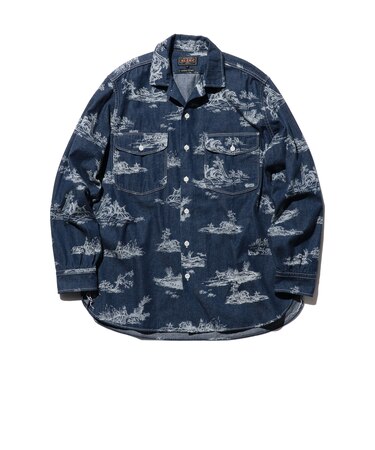 WORK Classic-fit Denim Discharge Jouy Print
