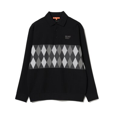ORANGE LABEL / アーガイル柄 ロングスリーブ ニットポロシャツ