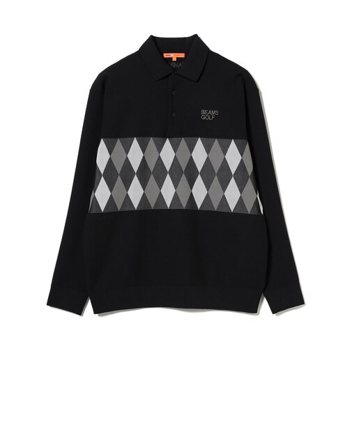 ORANGE LABEL / アーガイル柄 ロングスリーブ ニットポロシャツ