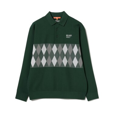 ORANGE LABEL / アーガイル柄 ロングスリーブ ニットポロシャツ