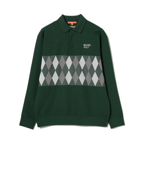 ORANGE LABEL / アーガイル柄 ロングスリーブ ニットポロシャツ