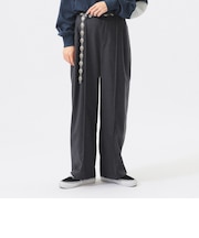 ポリエステル ウール ツープリーツ ワイドパンツ