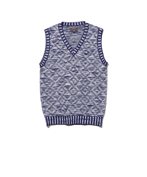 V-Neck Vest ”KASURI” Jacquard