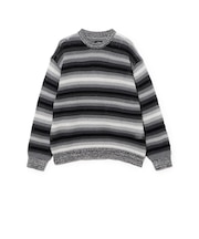 グラデーションボーダー メッシュ クルーネック【ワイドフィット】