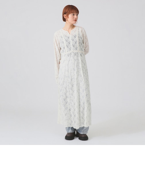 レース キーネック ワンピース
