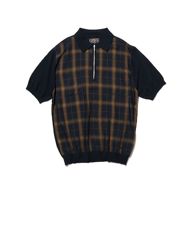 Half Zip Panel Polo Ombre Plaid