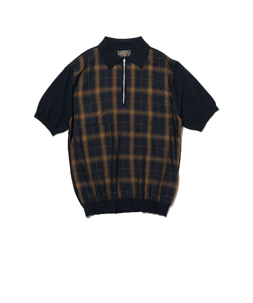 Half Zip Panel Polo Ombre Plaid