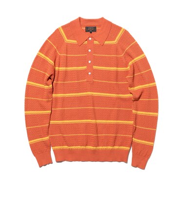 Knit Polo Basket Weave Stripe