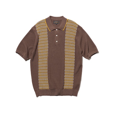 Knit Polo Front Stripe Jacquard