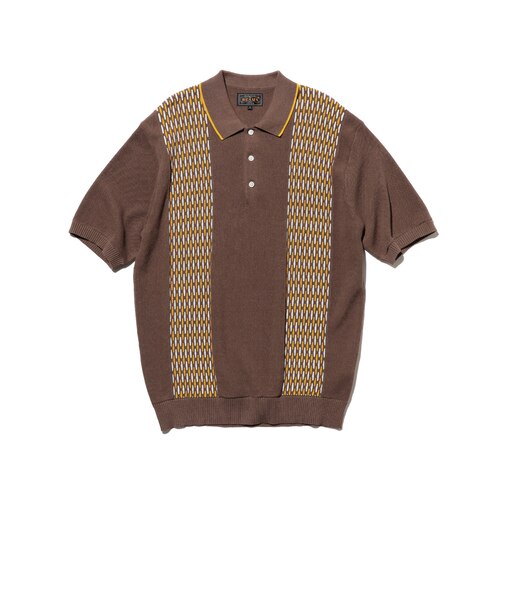 Knit Polo Front Stripe Jacquard