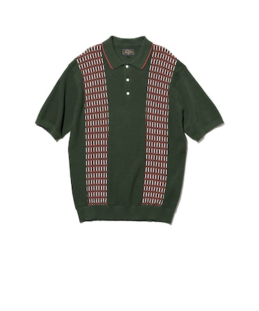 Knit Polo Front Stripe Jacquard