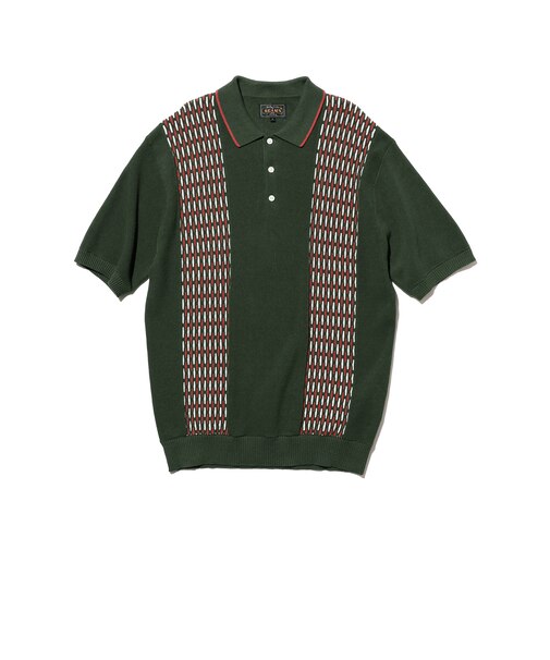 Knit Polo Front Stripe Jacquard