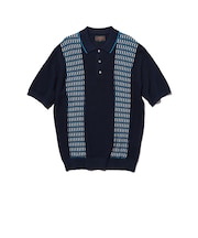 Knit Polo Front Stripe Jacquard