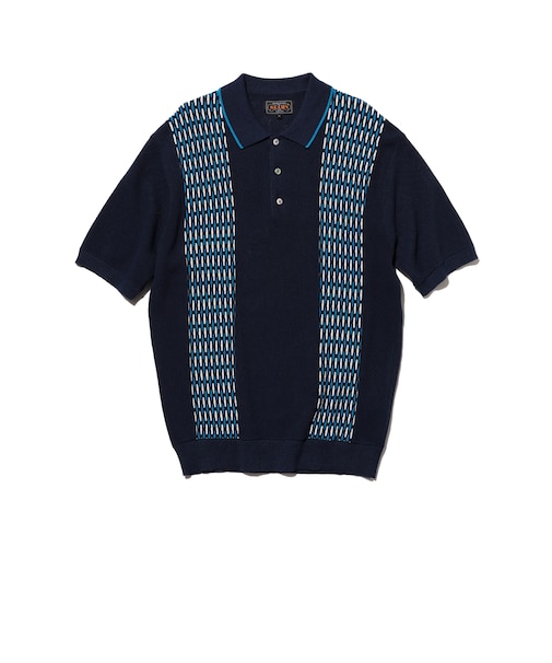 Knit Polo Front Stripe Jacquard